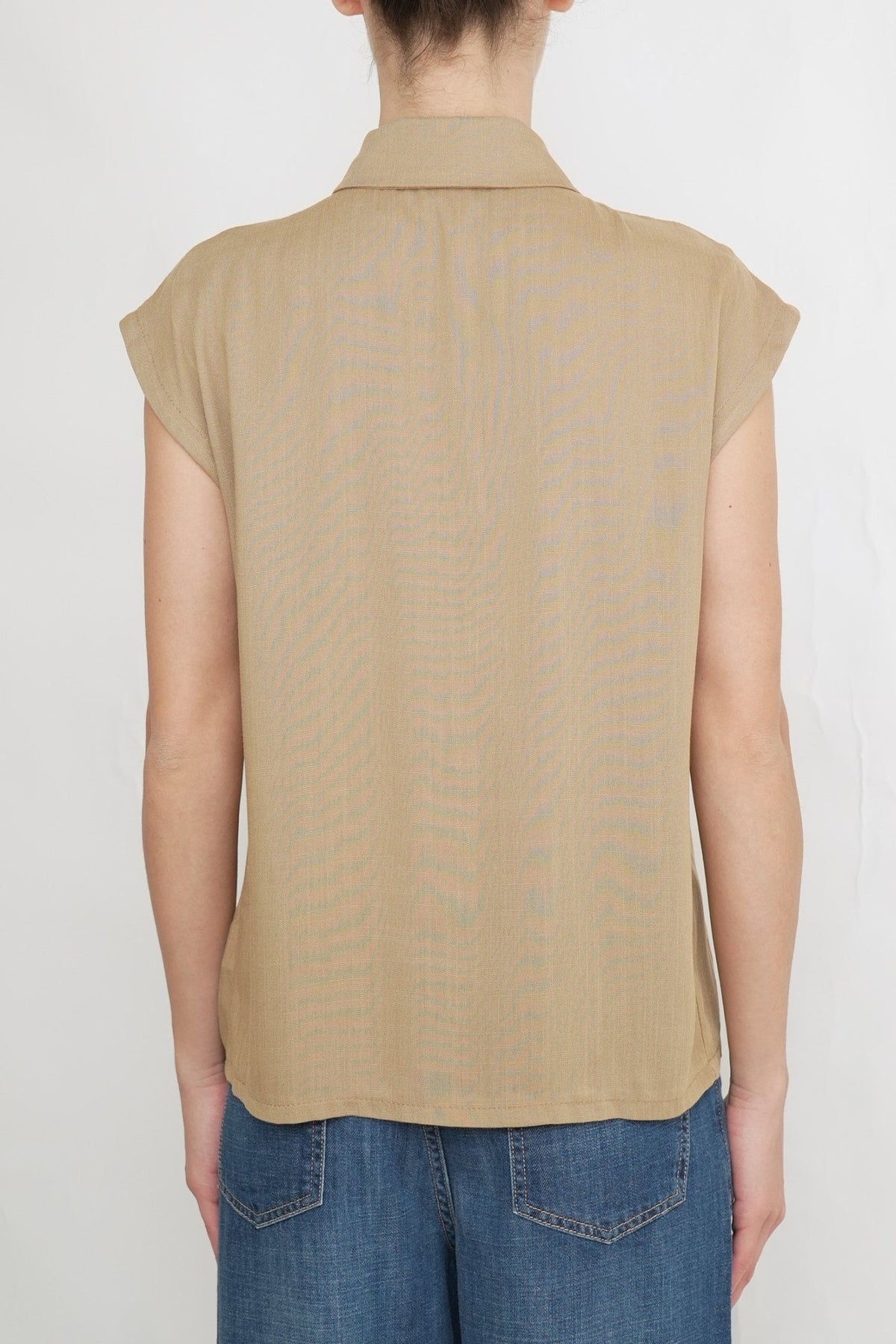 Blusa manica scesa con bottoni - Cammello