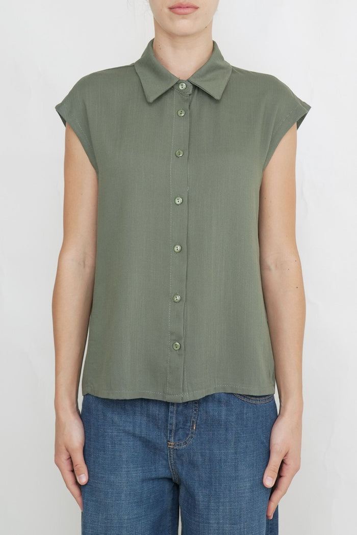 Blusa manica scesa con bottoni - Verde militare