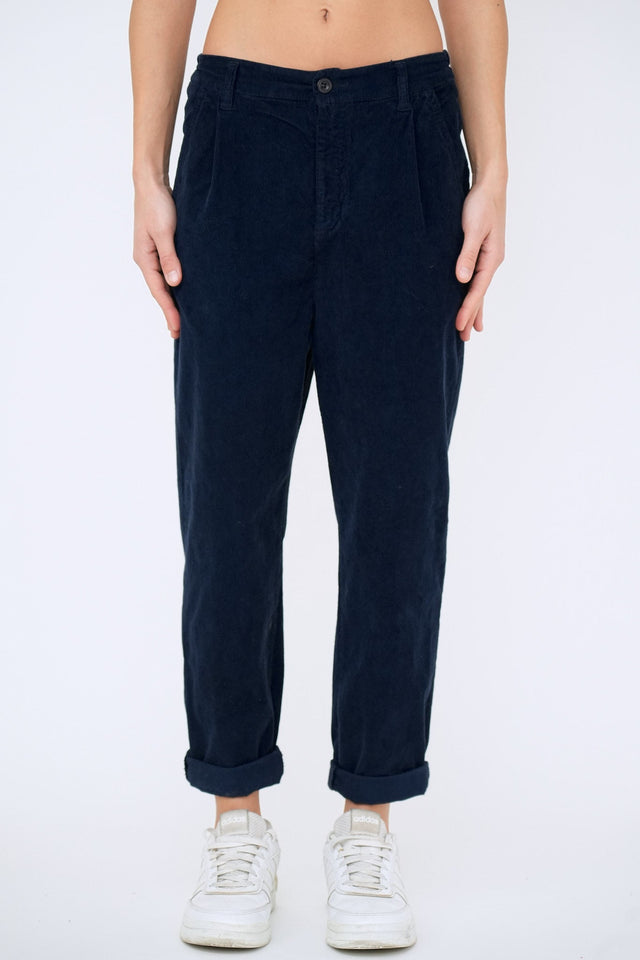 Bulier - Pantalone boyfriend SALLY velluto mille righe - Blu Notte - Elisa Paglia