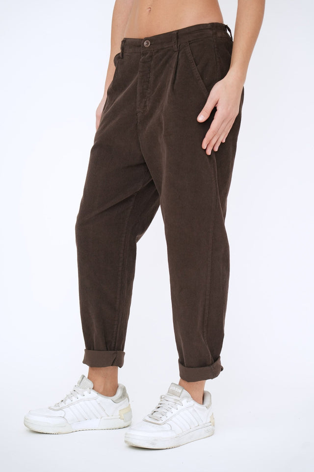 Bulier - Pantalone boyfriend SALLY velluto mille righe - Moro - Elisa Paglia