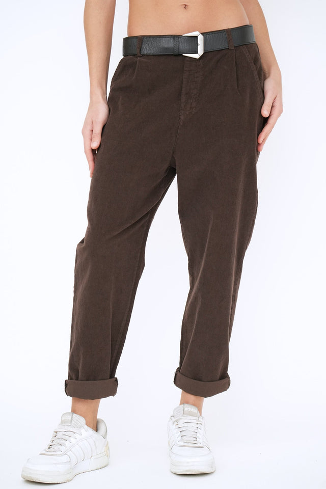 Bulier - Pantalone boyfriend SALLY velluto mille righe - Moro - Elisa Paglia