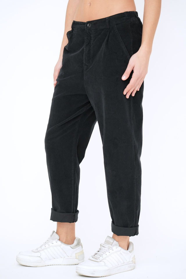 Bulier - Pantalone boyfriend SALLY velluto mille righe - Nero - Elisa Paglia