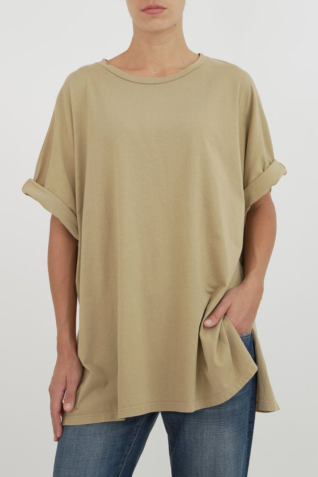 Bulier - T-Shirt over maschile spacchi laterali - Cammello - Elisa Paglia