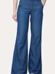 Pantalone palazzo LIA in chambray - Lavaggio Scuro