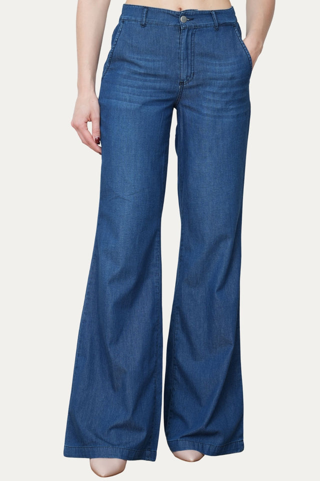 Pantalone palazzo LIA in chambray - Lavaggio Scuro
