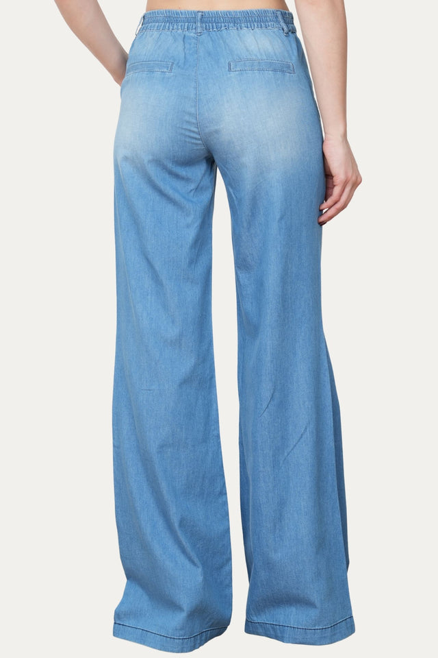 Pantalone palazzo LIA in chambray - Lavaggio Medio