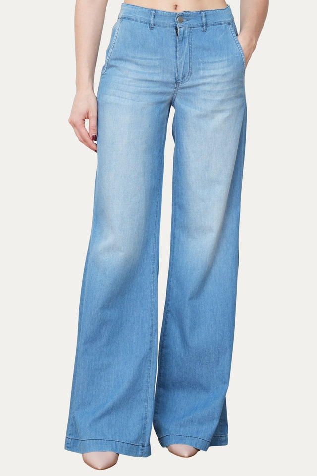 Pantalone palazzo LIA in chambray - Lavaggio Medio