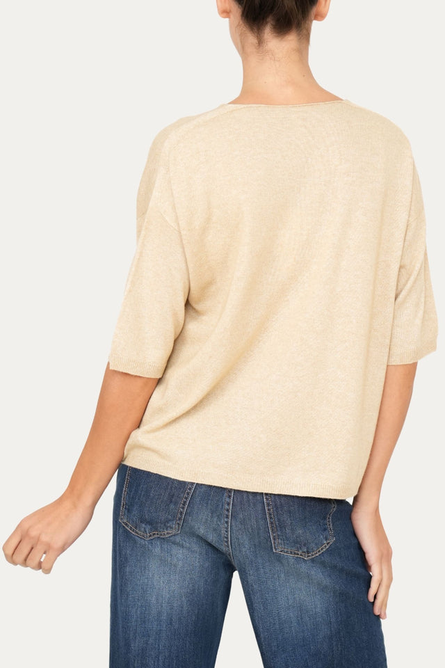 Maglia a scatola manica 3/4 misto cashmere - Grano