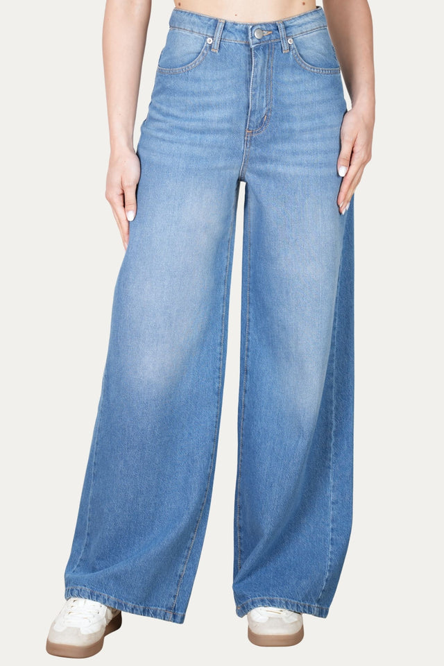 Jeans wide leg ISA in tessuto slegato - Blue Wash