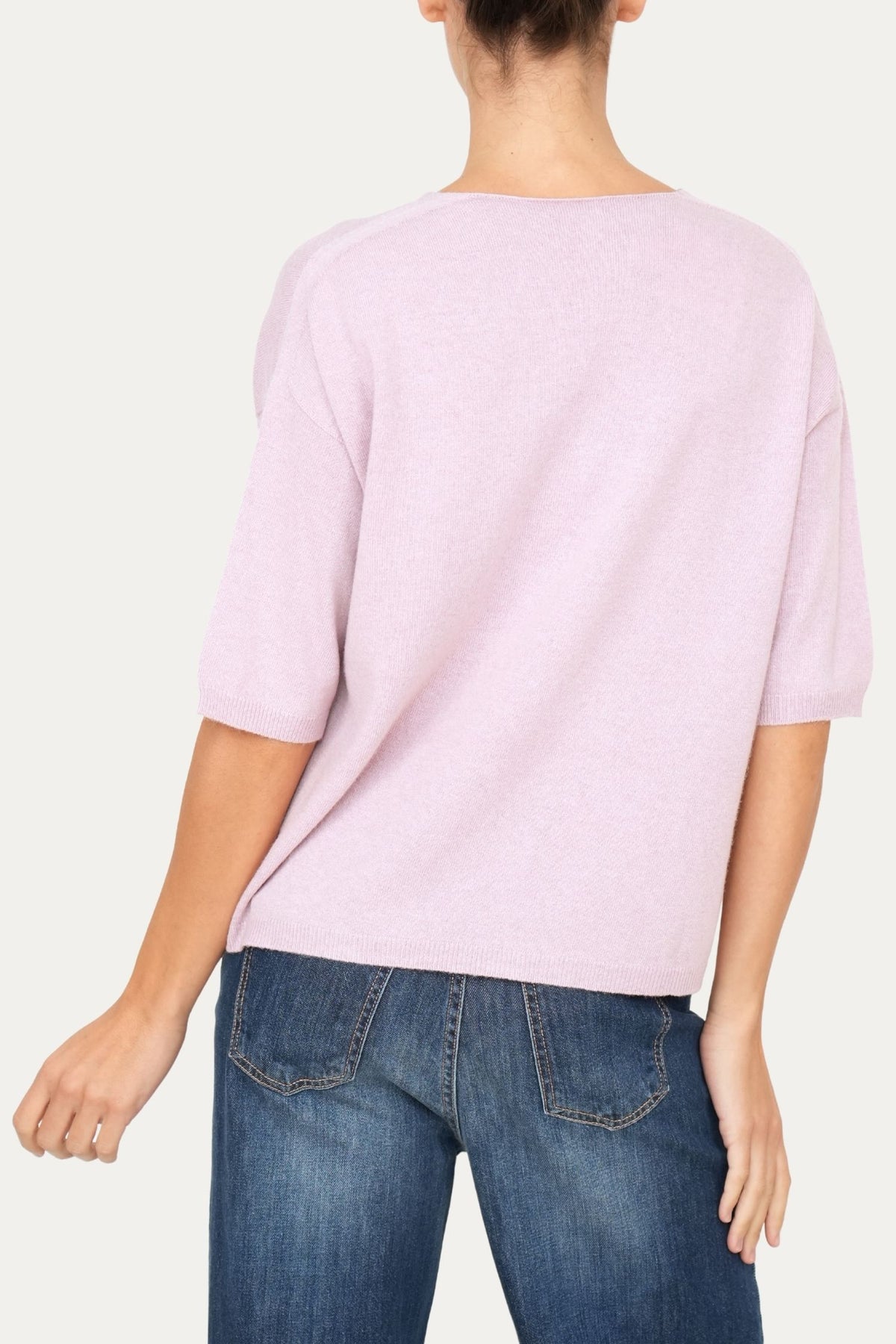 Maglia a scatola manica 3/4 misto cashmere - Malva