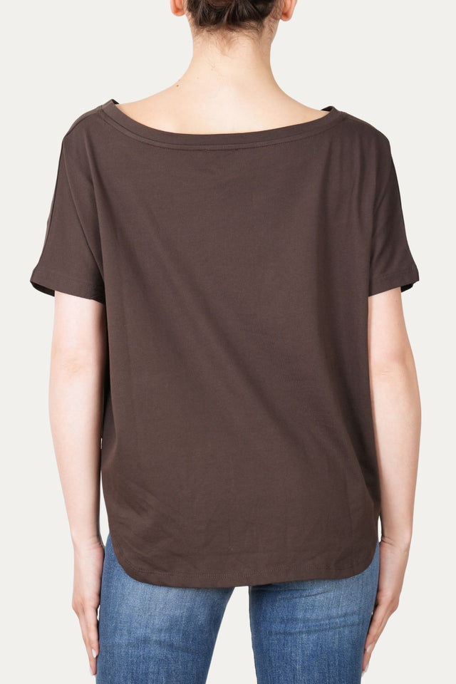 Maglia scollo a barca maniche corte Cotone - Moro