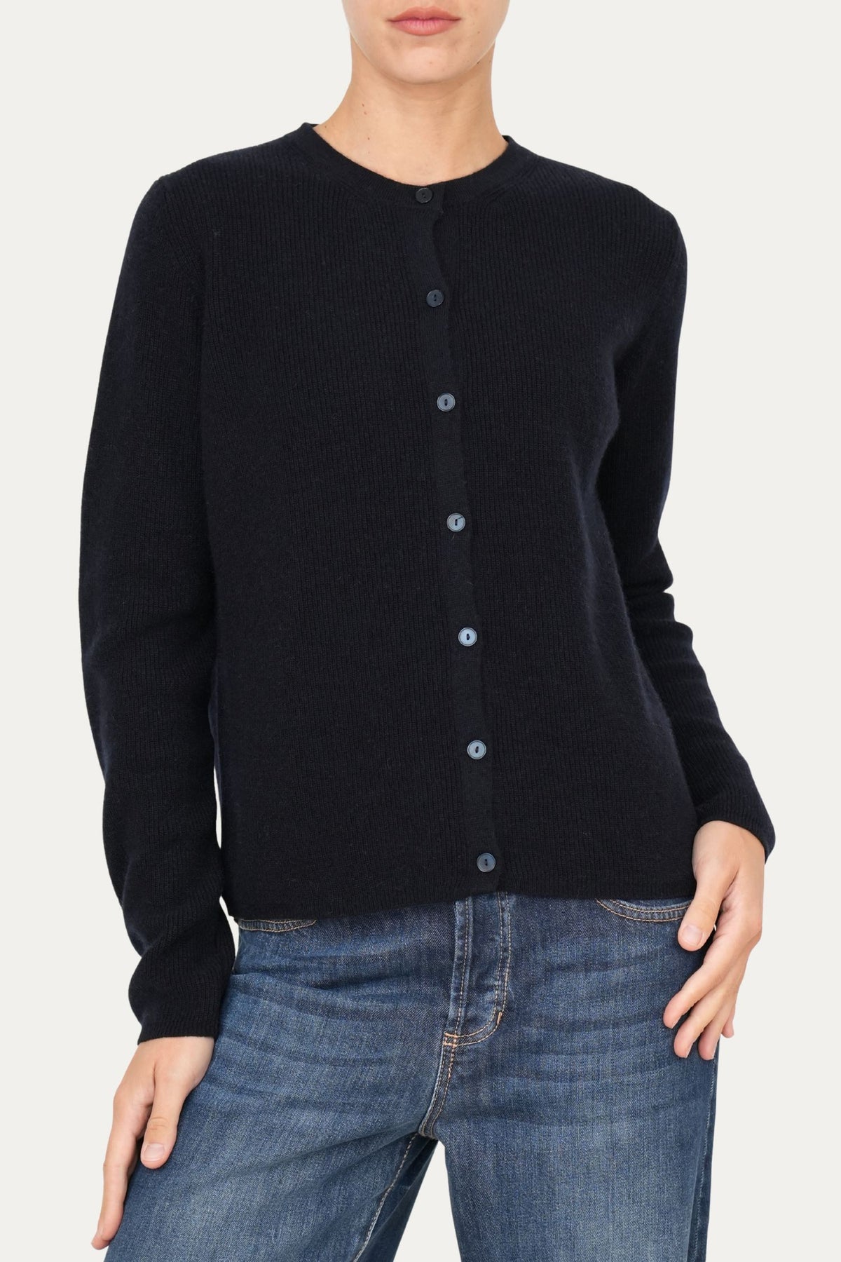 Cardigan manica lunga con bottoni misto cashmere - Navy