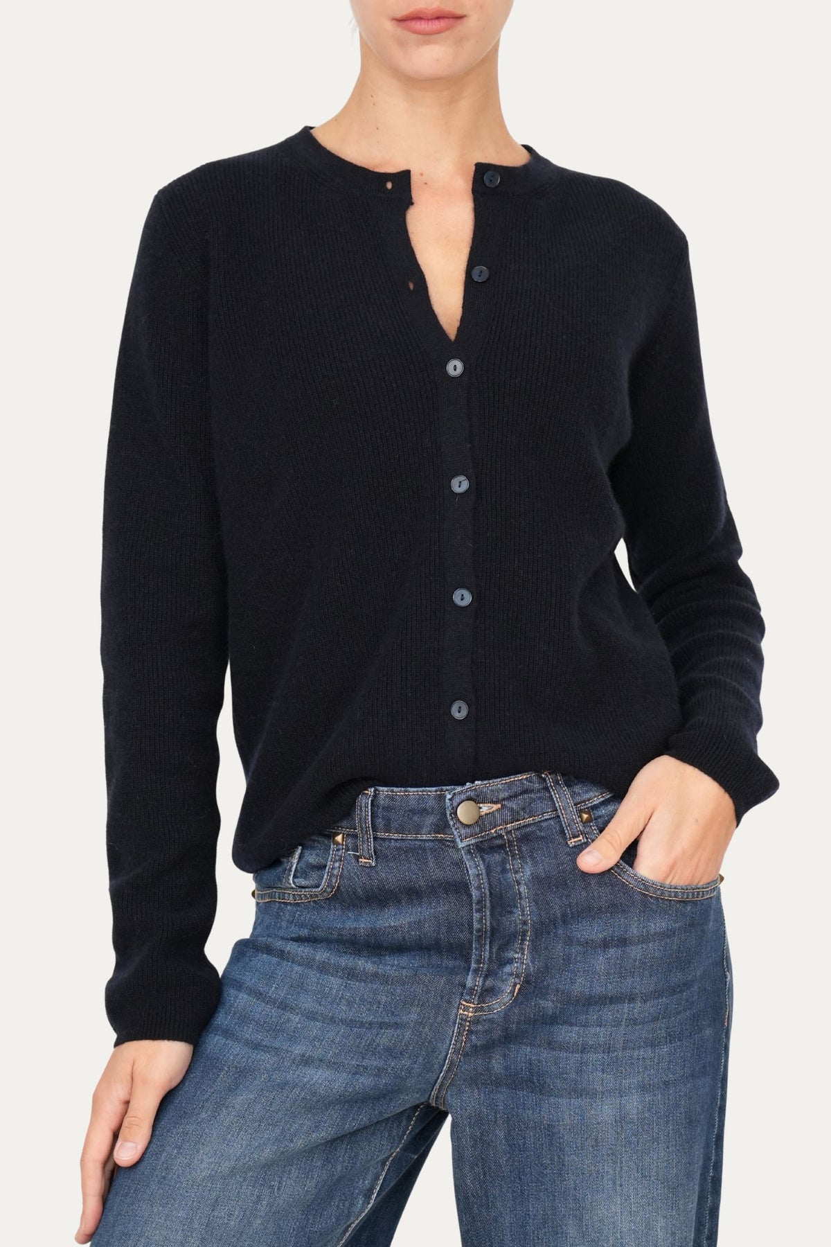 Cardigan manica lunga con bottoni misto cashmere - Navy