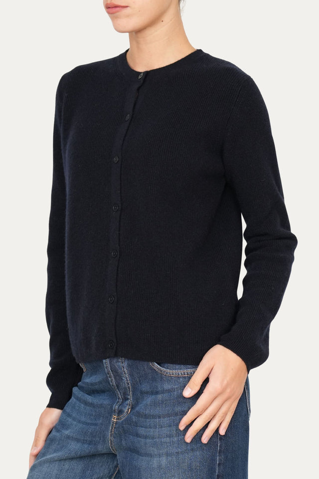 Cardigan manica lunga con bottoni misto cashmere - Navy