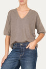 Maglia a scatola manica 3/4 misto cashmere - Noce