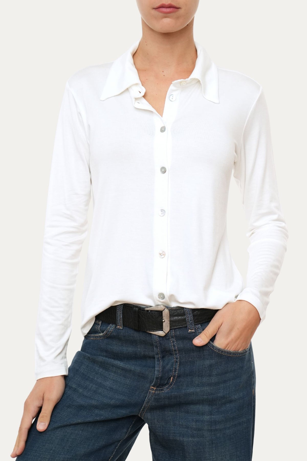 Camicia Jersey di Viscosa MILLY - Panna