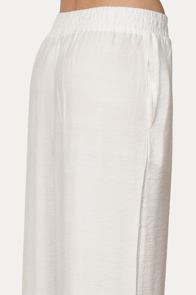 Pantalone palazzo con elastico in viscosa strutturata - Bianco