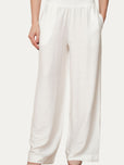 Pantalone palazzo con elastico in viscosa strutturata - Bianco