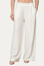 Pantalone palazzo con elastico in viscosa strutturata - Bianco