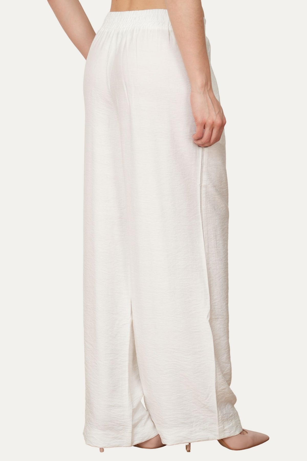 Pantalone palazzo con elastico in viscosa strutturata - Bianco