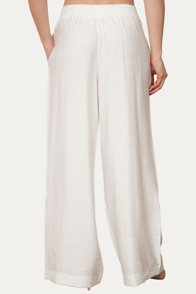 Pantalone palazzo con elastico in viscosa strutturata - Bianco