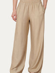 Pantalone palazzo con elastico in viscosa strutturata - Crema
