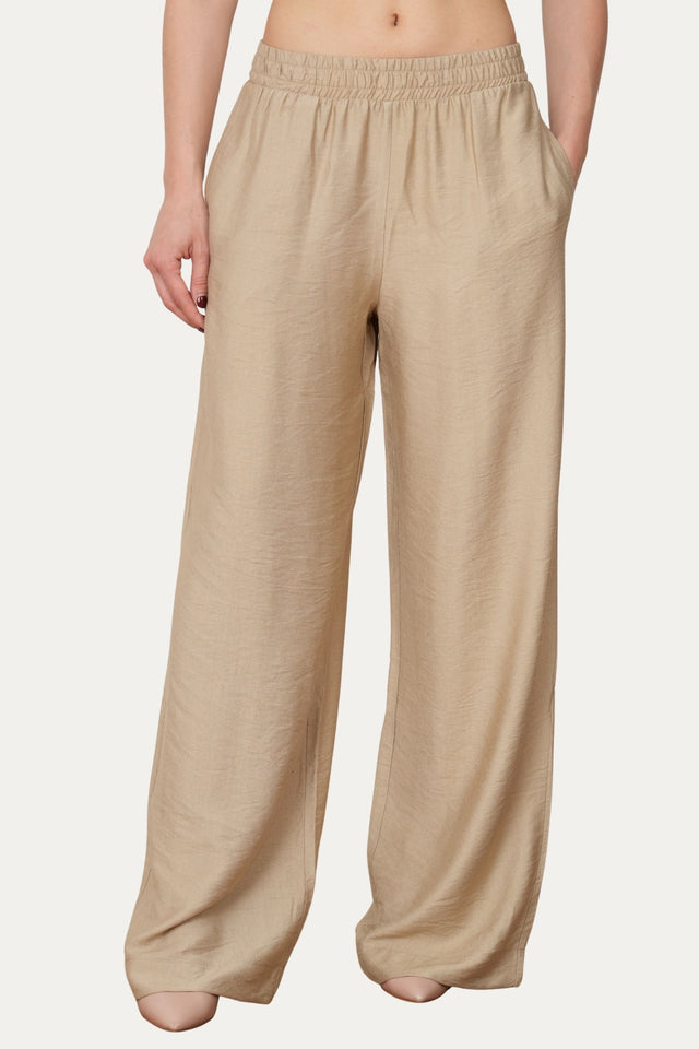 Pantalone palazzo con elastico in viscosa strutturata - Crema