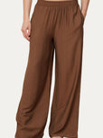 Pantalone palazzo con elastico in viscosa strutturata - Moka