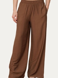 Pantalone palazzo con elastico in viscosa strutturata - Moka