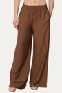 Pantalone palazzo con elastico in viscosa strutturata - Moka