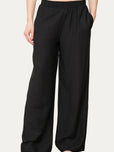 Pantalone palazzo con elastico in viscosa strutturata - Nero