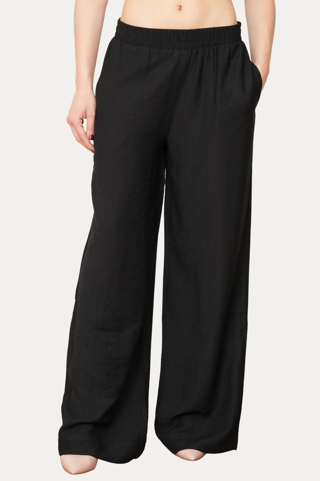 Pantalone palazzo con elastico in viscosa strutturata - Nero