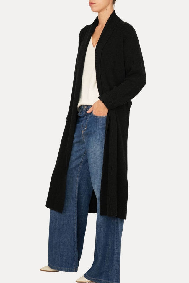 Cardigan sciallato misto cashmere - Nero