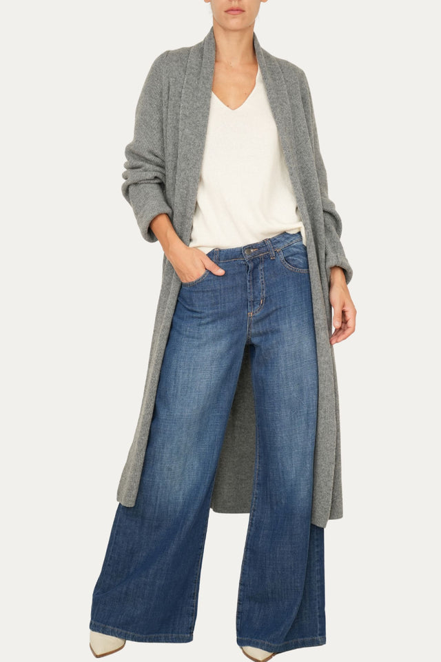 Cardigan sciallato misto cashmere - Grigio