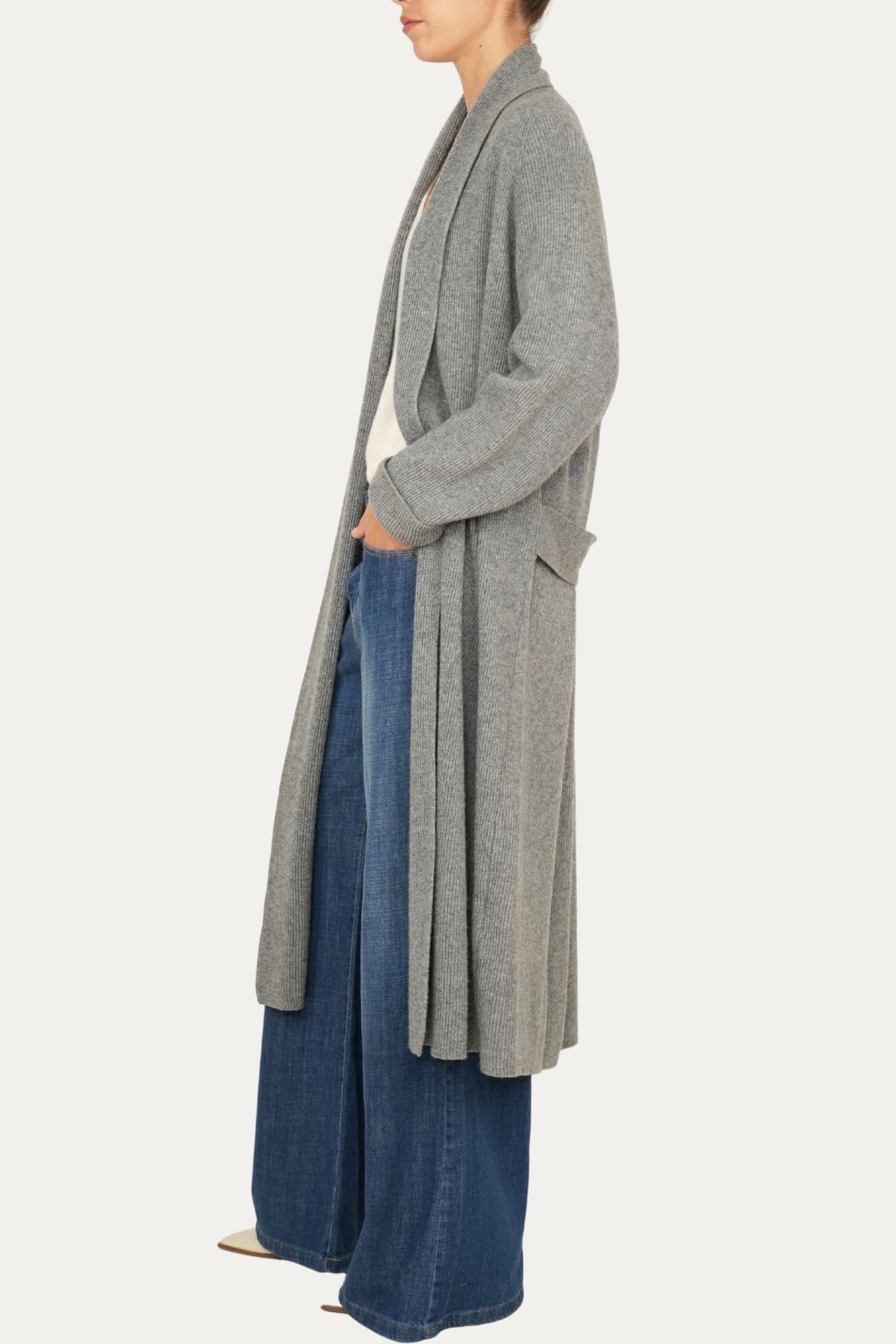 Cardigan sciallato misto cashmere - Grigio