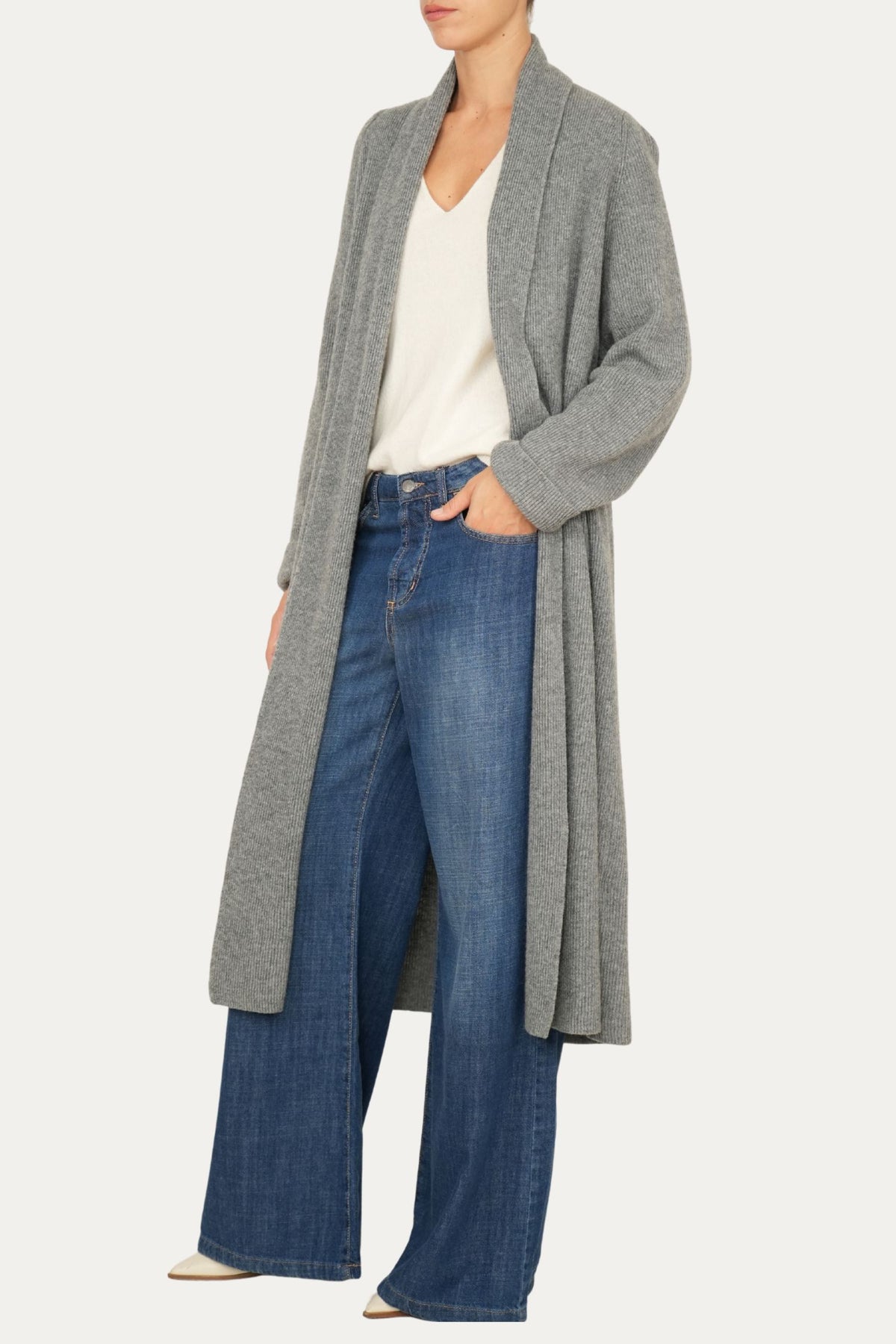 Cardigan sciallato misto cashmere - Grigio