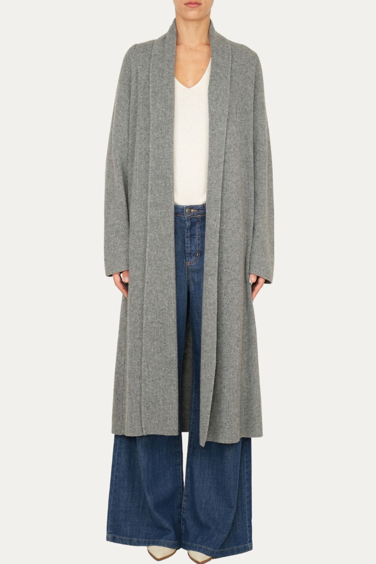 Cardigan sciallato misto cashmere - Grigio