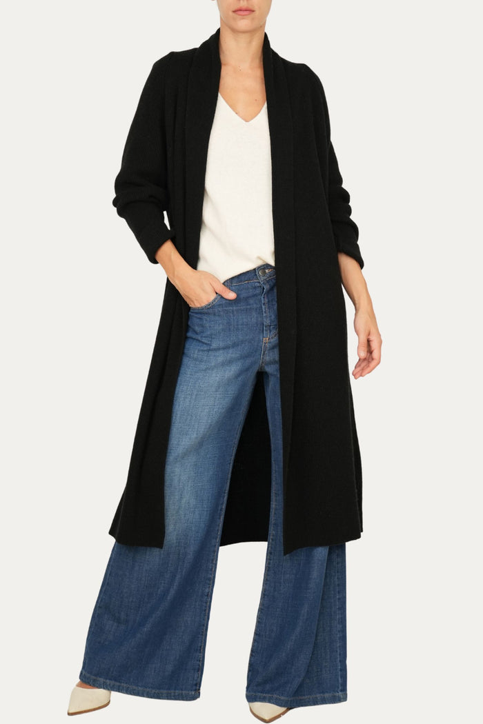 Cardigan sciallato misto cashmere - Nero