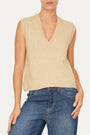 Gilet smanicato a costine misto cashmere - Grano