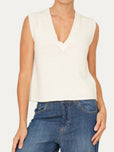 Gilet smanicato a costine misto cashmere - Panna