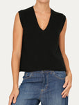 Gilet smanicato a costine misto cashmere - Nero