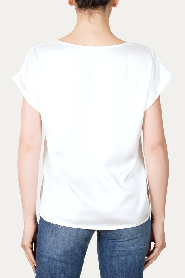 Blusa scollo a V in raso di viscosa - Perla