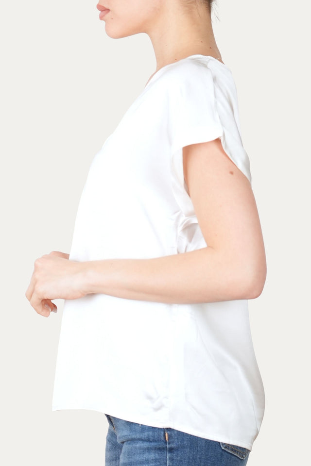 Blusa scollo a V in raso di viscosa - Perla